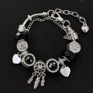 Elegant Silver and Black Charm Bracelet